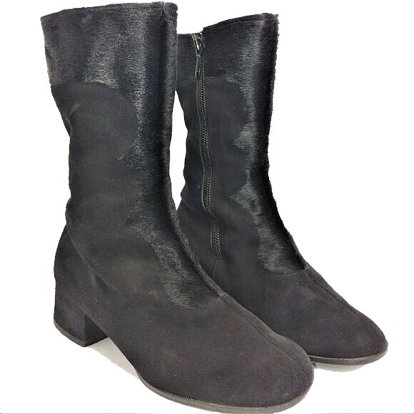 Salamander Suede Shearling Deer Hair Boots. Chunky heel. Side zipper. - Picture 1 of 8